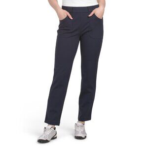 SWING CONTROL Navy Solid Ponte Ankle Pants
